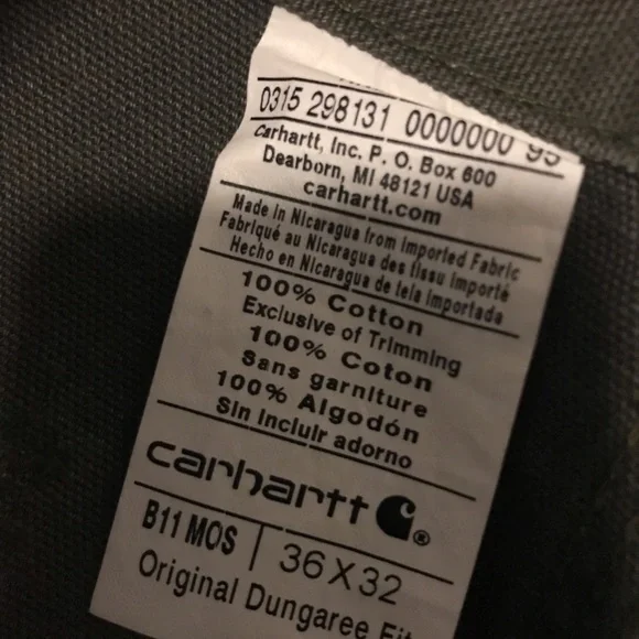 NWOT Carhartt Work Pants Dungaree Fit / Color Moss B11-MOS  / Size 36x32 - Picture 6 of 6